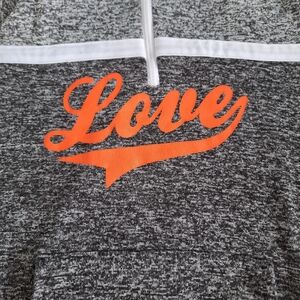 Bobbie Brooks Gray Marled Hoodie Sweater with Orange "Love" Graphic
